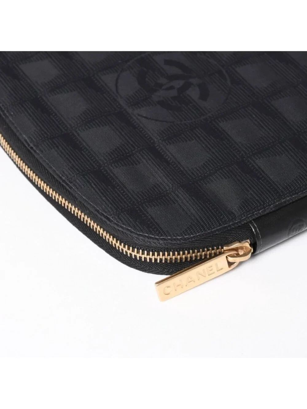 Chanel New Travel Line Multi Pouch CD Case Black CC Logo Nylon Jacquard Fabric